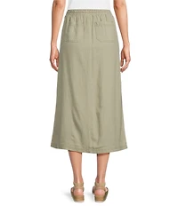 Westbound Linen Patch Pocket Front Slit Midi Skirt