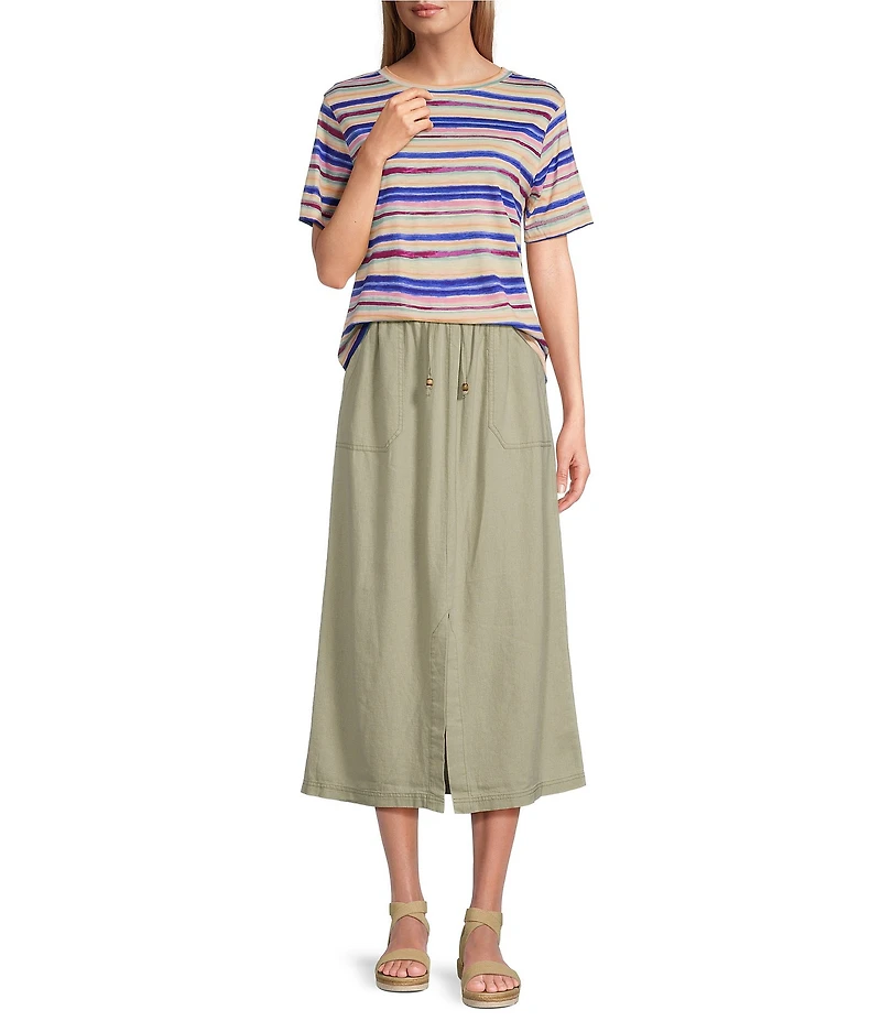 Westbound Linen Patch Pocket Front Slit Midi Skirt