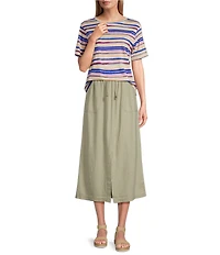 Westbound Linen Patch Pocket Front Slit Midi Skirt