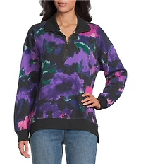 Westbound Petite Acai Brush Floral Long Sleeve Quarter Zip Pullover