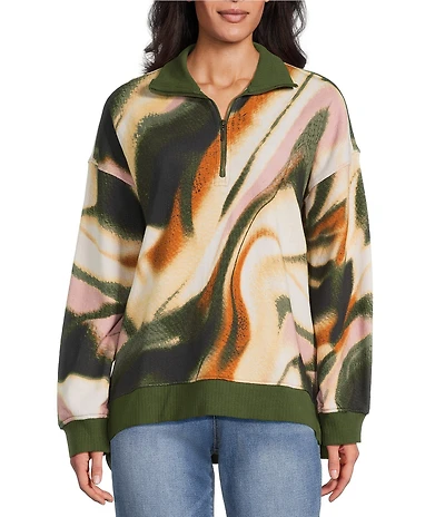 Westbound Petite Black Umber Wavy Textured Long Sleeve Quarter Zip Pullover