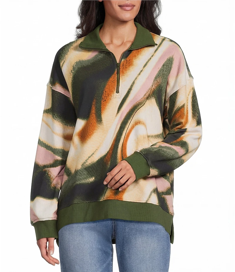 Westbound Petite Black Umber Wavy Textured Long Sleeve Quarter Zip Pullover