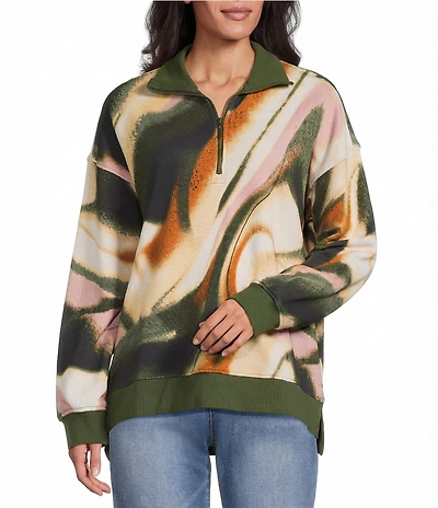 Westbound Petite Black Umber Wavy Textured Long Sleeve Quarter Zip Pullover