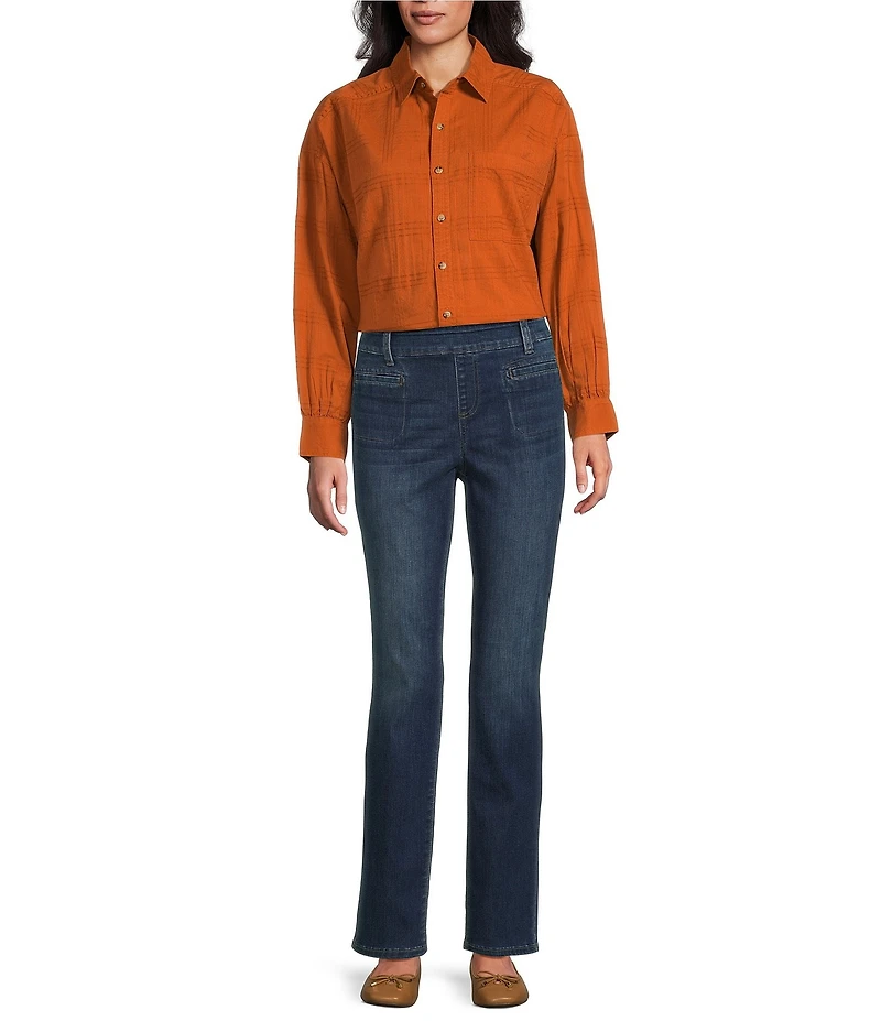 Westbound Petite High Rise Patch Pocket Straight Leg Pull-On Denim Pants