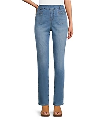 Westbound Petite High Rise Patch Pocket Straight Leg Pull-On Denim Pants