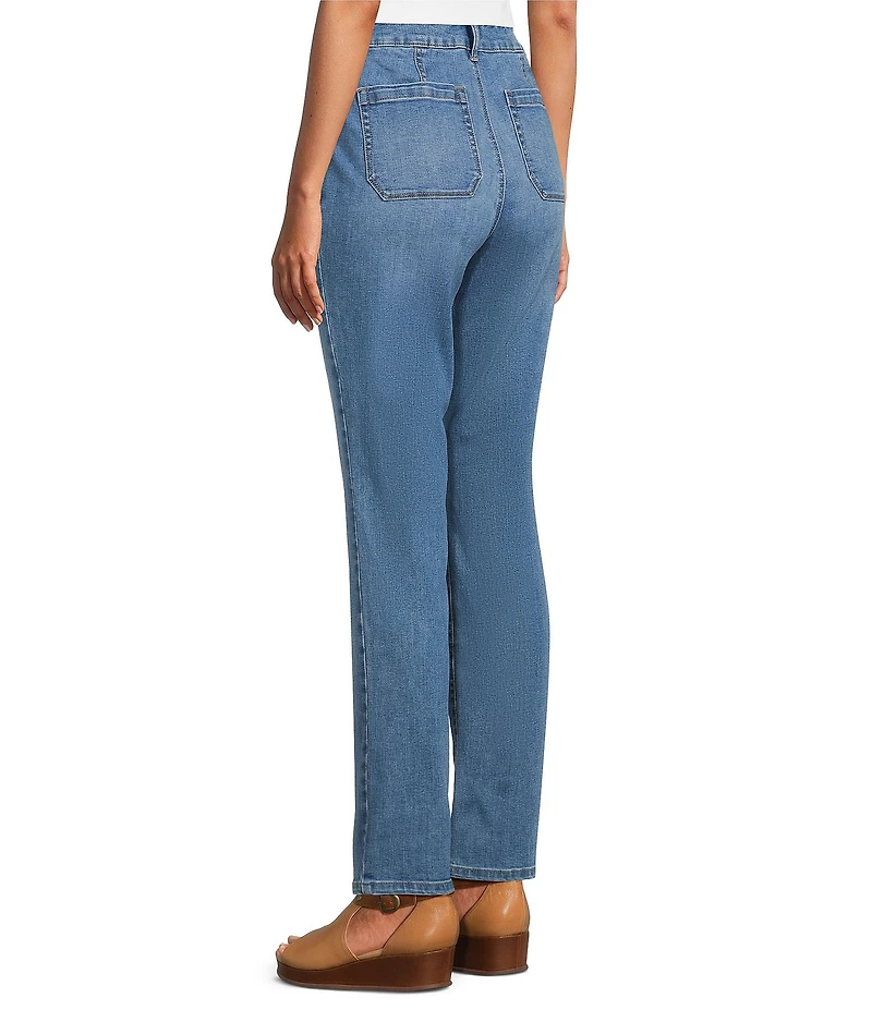 Westbound Petite High Rise Patch Pocket Straight Leg Pull-On Denim Pants