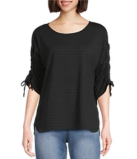 Westbound Petite Knit 3/4 Ruched Sleeve Crew Neck Top