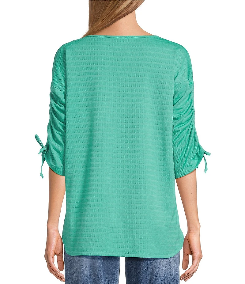 Westbound Petite Knit 3/4 Ruched Sleeve Crew Neck Top
