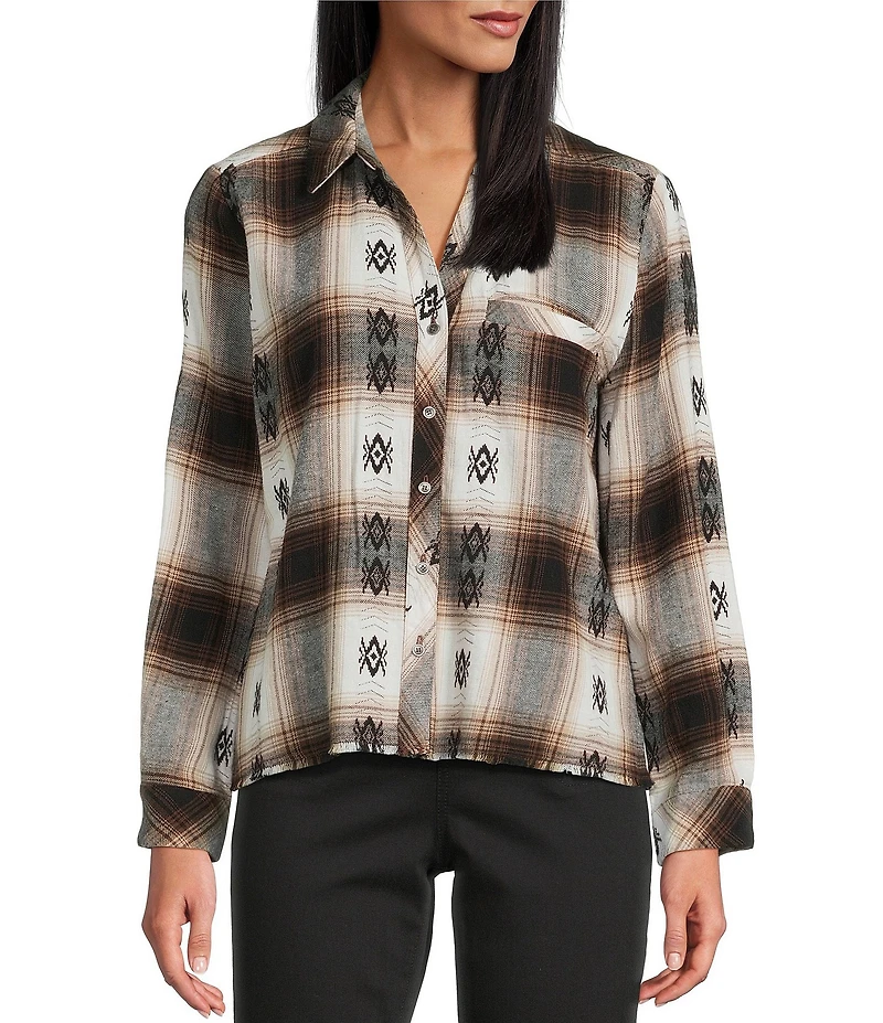 Westbound Petite Long Sleeve Y-Neck Button Front Top