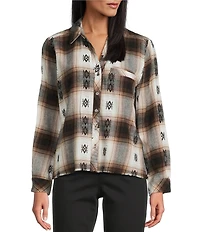 Westbound Petite Long Sleeve Y-Neck Button Front Top