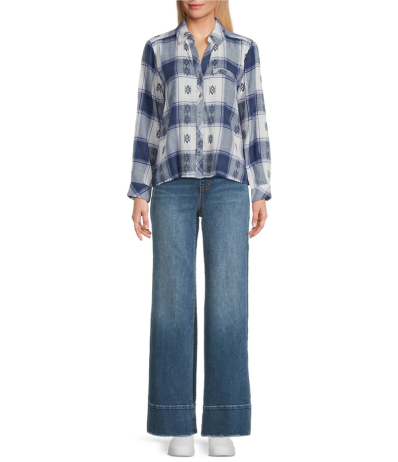 Westbound Petite Long Sleeve Y-Neck Button Front Top