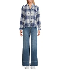Westbound Petite Long Sleeve Y-Neck Button Front Top
