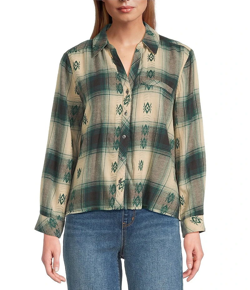 Westbound Petite Long Sleeve Y-Neck Button Front Top