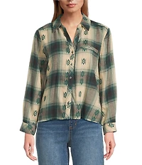 Westbound Petite Long Sleeve Y-Neck Button Front Top