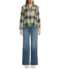 Westbound Petite Long Sleeve Y-Neck Button Front Top