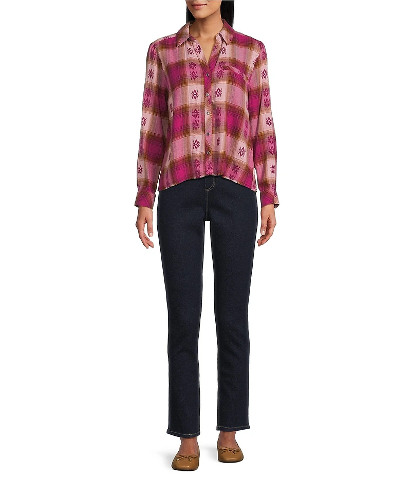 Westbound Petite Long Sleeve Y-Neck Button Front Top