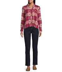 Westbound Petite Long Sleeve Y-Neck Button Front Top