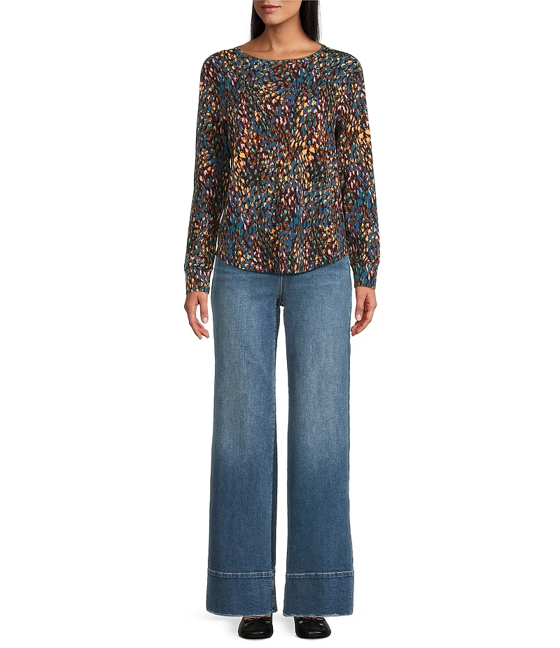 Westbound Petite Multi Soft Spots Long Sleeve Crew Neck Knit Tee