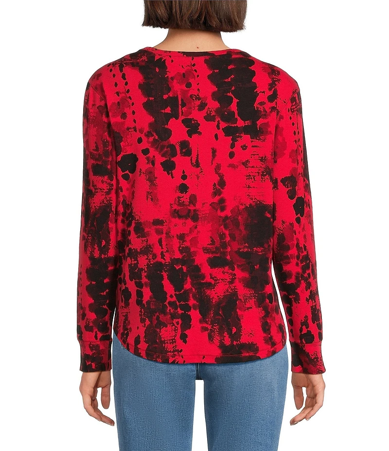 Westbound Petite Red Black Splatter Long Sleeve Crew Neck Pullover