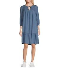 Westbound Petite Size 3/4 Bracelet Sleeve Tie Neck A-Line Dress