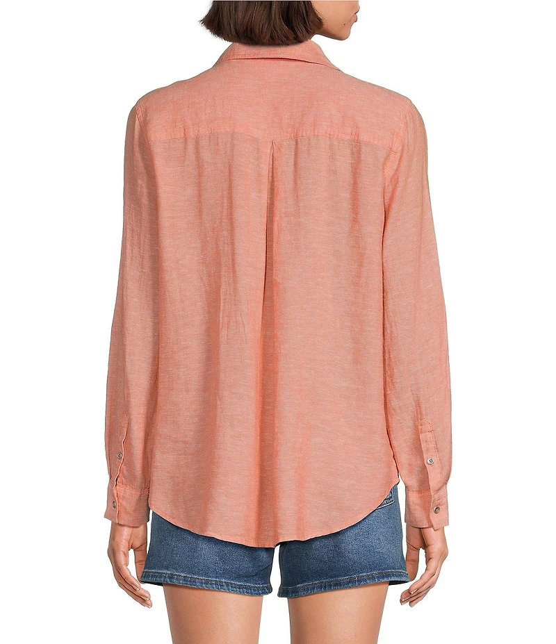 Westbound Petite Size 3/4 Roll-Tab Sleeve Point Collar Y-Neck Button Front Shirt
