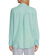 Westbound Petite Size 3/4 Roll-Tab Sleeve Point Collar Y-Neck Button Front Shirt