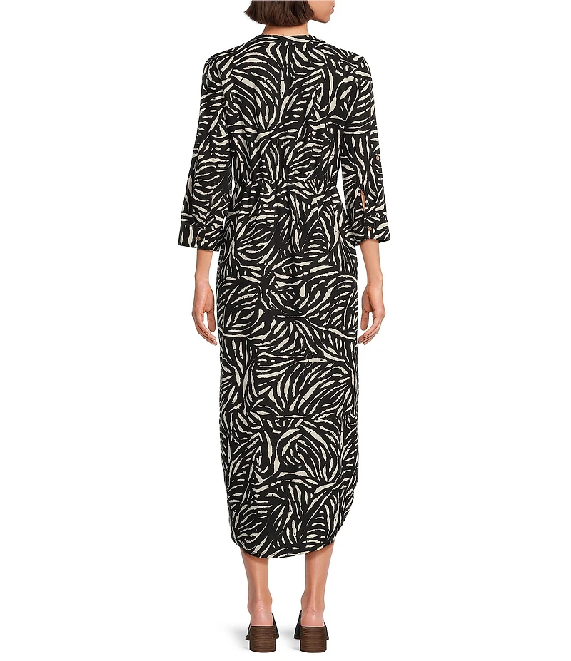Westbound Petite Size 3/4 Rolled Sleeve Y-Neck Button Front Maxi Shirt Dress