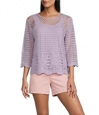 Westbound Petite Size 3/4 Sleeve Crochet Top