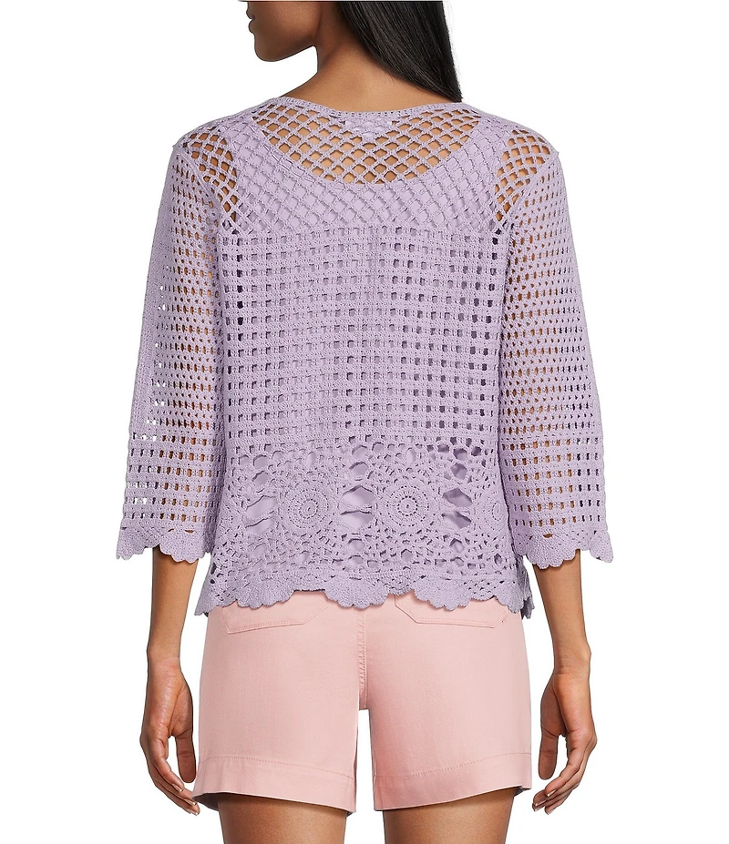 Westbound Petite Size 3/4 Sleeve Crochet Top