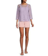 Westbound Petite Size 3/4 Sleeve Crochet Top