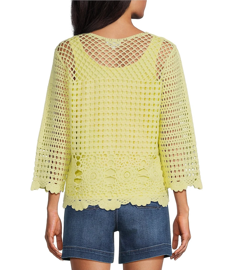 Westbound Petite Size 3/4 Sleeve Crochet Top