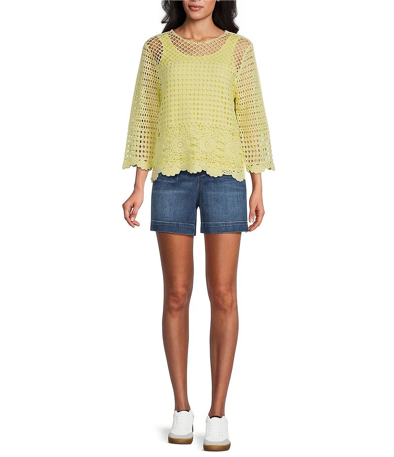 Westbound Petite Size 3/4 Sleeve Crochet Top