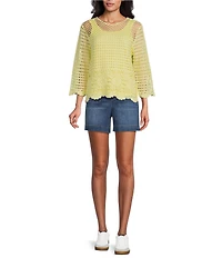 Westbound Petite Size 3/4 Sleeve Crochet Top