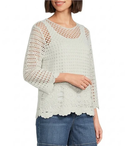 Westbound Petite Size 3/4 Sleeve Crochet Top