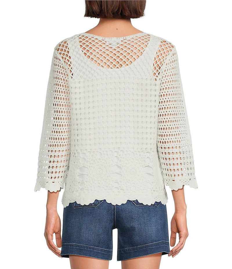 Westbound Petite Size 3/4 Sleeve Crochet Top