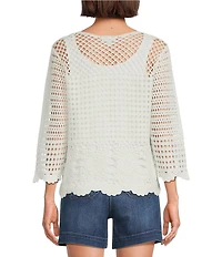 Westbound Petite Size 3/4 Sleeve Crochet Top