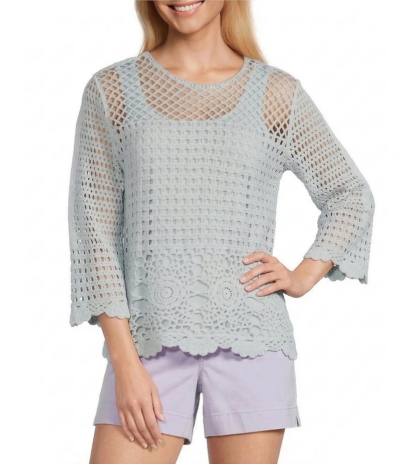 Westbound Petite Size 3/4 Sleeve Crochet Top