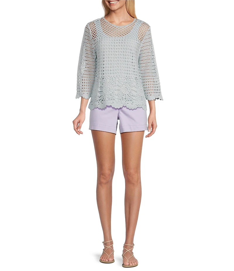 Westbound Petite Size 3/4 Sleeve Crochet Top