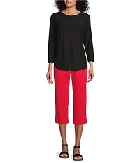 Westbound Petite Size 3/4 Sleeve Knit Crew Neck Top