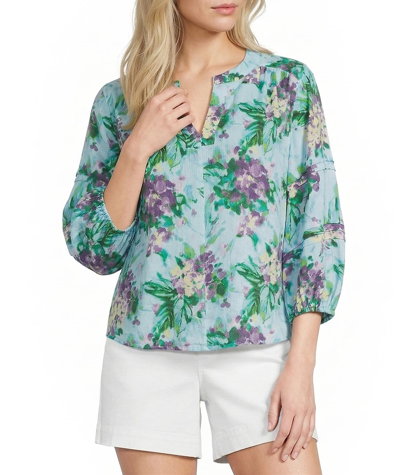 Westbound Petite Size 3/4 Sleeve V-Neck Blouse