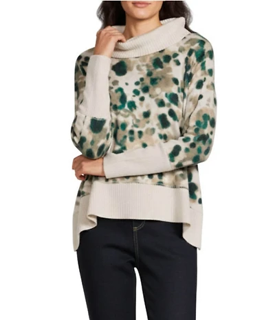 Westbound Petite Size Animal Print Long Sleeve Mock Neck Knit Top