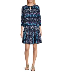Westbound Petite Size Blurred Patels Bracelet Sleeve Tie Neck Dress