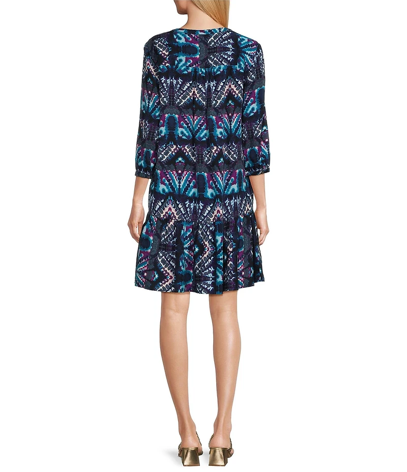 Westbound Petite Size Blurred Patels Bracelet Sleeve Tie Neck Dress