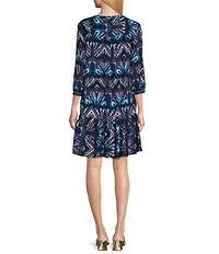 Westbound Petite Size Blurred Patels Bracelet Sleeve Tie Neck Dress