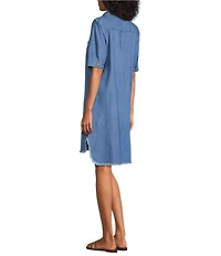 Westbound Petite Size Button Front Short Sleeve Y-Neck Shirt Dress