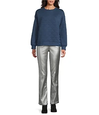 Westbound Petite Size Coated Silver High Rise Patch Pocket Straight Leg Pull-On Pants