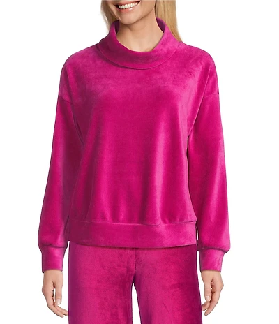 Westbound Petite Size Velour Rib Coordinating Long Sleeve Funnel Neck Top