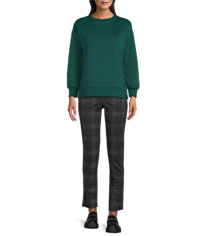 Westbound Petite Size Crew Neck Button Detail Long Sleeve Quilted Pullover