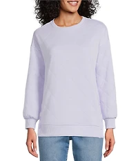 Westbound Petite Size Crew Neck Button Detail Long Sleeve Quilted Pullover