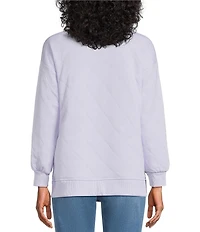 Westbound Petite Size Crew Neck Button Detail Long Sleeve Quilted Pullover